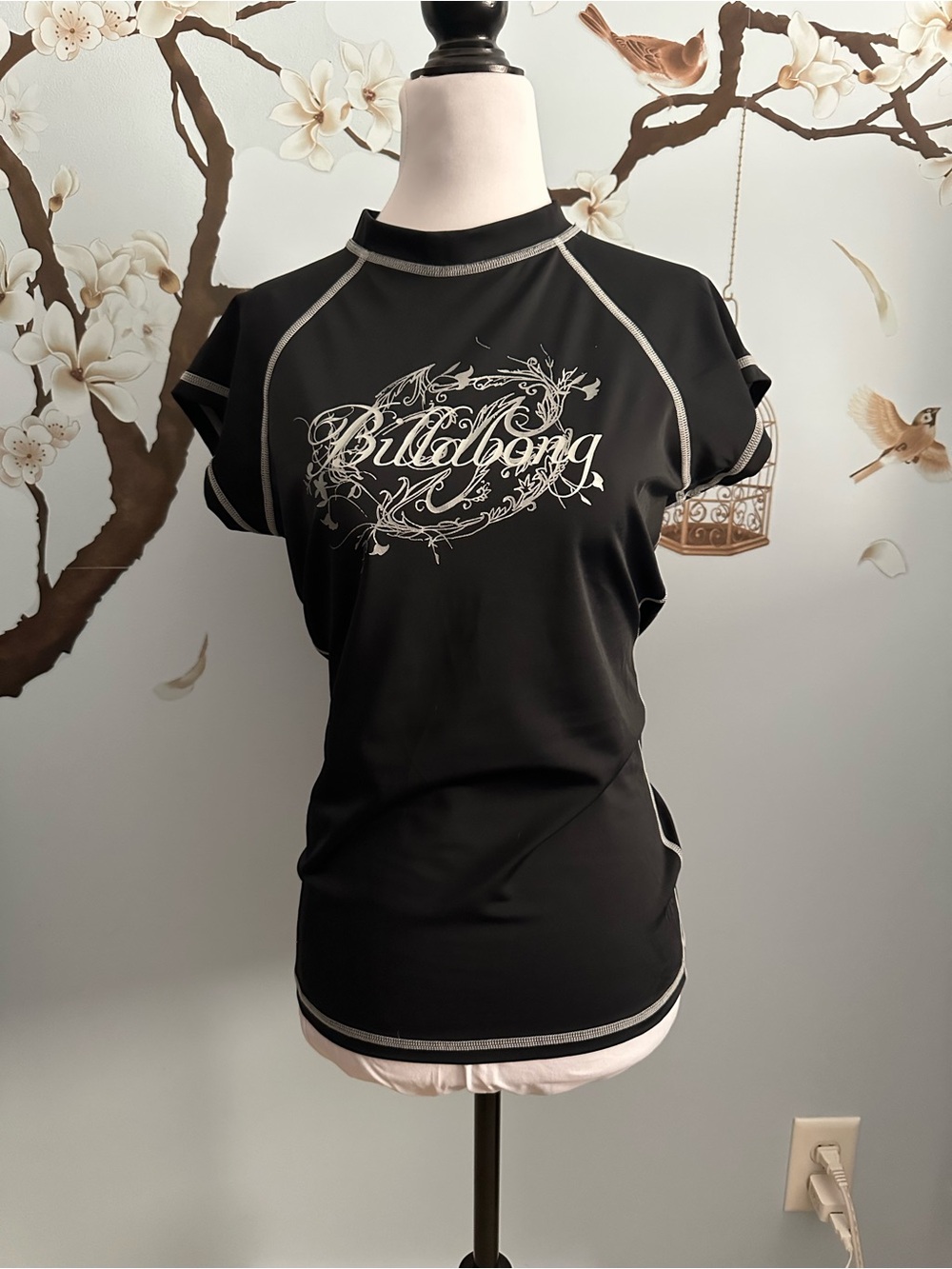 Billabong Black Short-Sleeve Rash Guard with White Logo